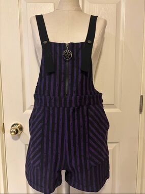 Striped Purple & Black Short Overalls Jumpsuit